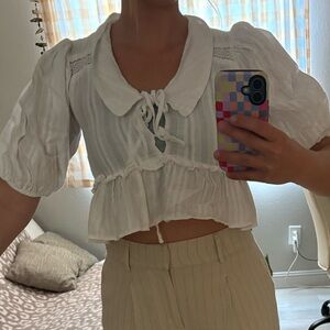 White Lace-Up Blouse